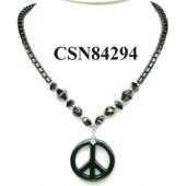 Hematite Peace Pendant Beads Stone Chain Choker Fashion Women Necklace